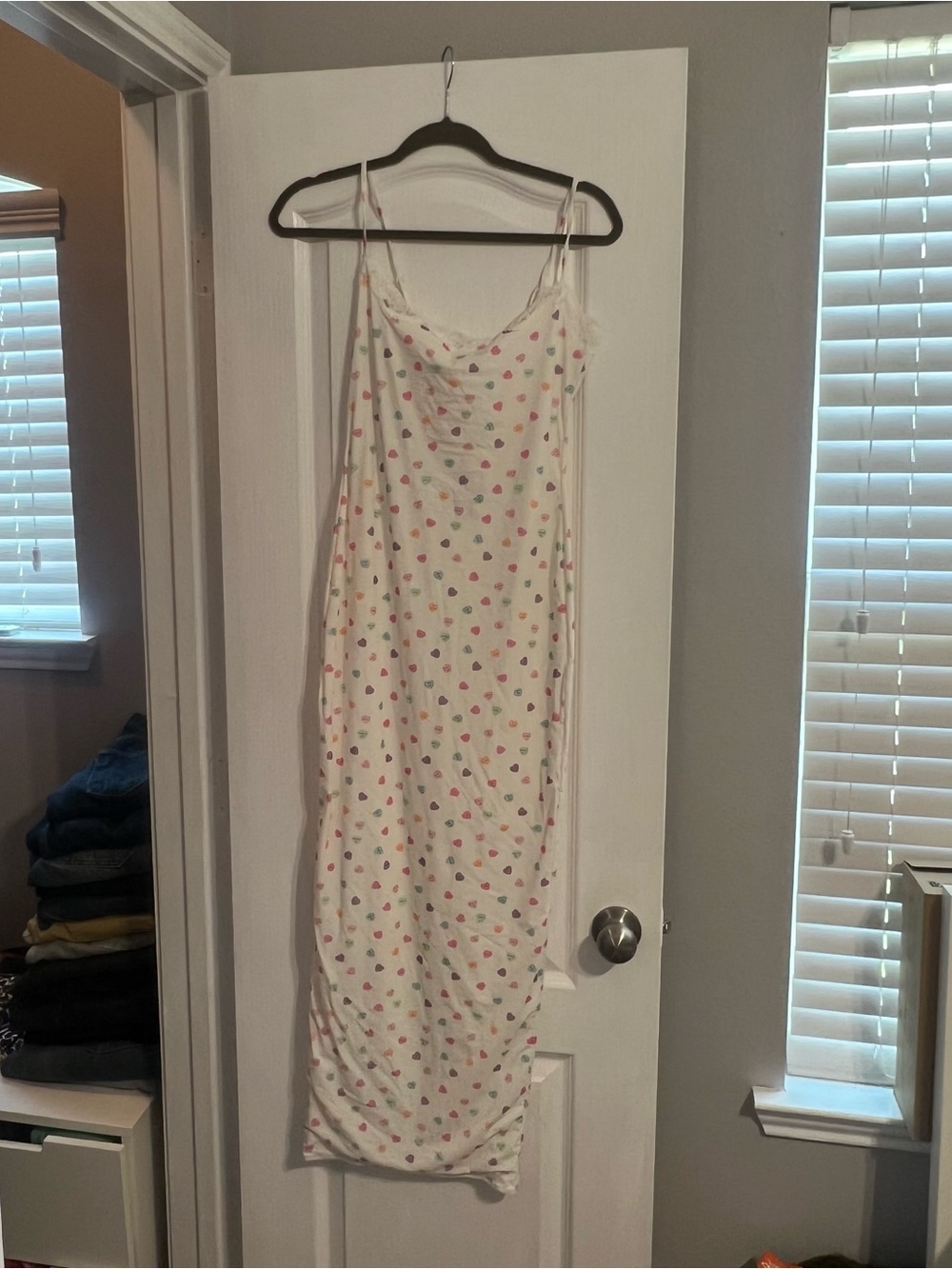 SKIMS White Lace Trim Slip with Pastel Candy Heart Print